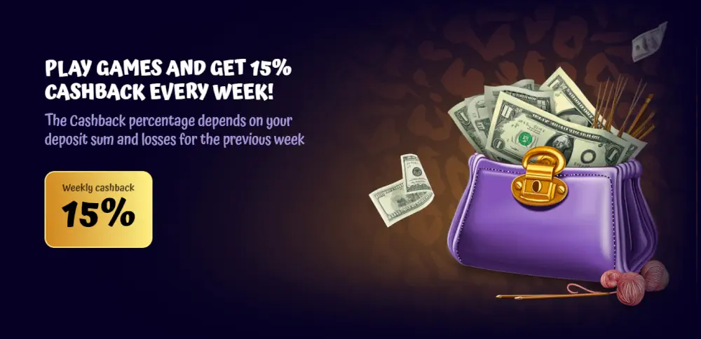 Baner promocji tygodniowego zwrotu 15% dla Spin Granny